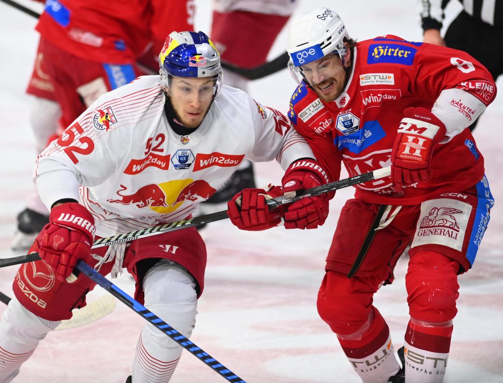 ( ec- kac  gegen red bull salzburg) ice hockey saison 2023/2024, eishockey österreich, playoffs, finale, spiel 1
